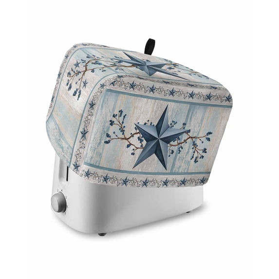 Texas Star Blue Toaster Cover 4 Slice, Large Kitchen Appliance Covers, Farmhouse Country Branches Wooden Grain Toaster Oven Cover with Loop, Bread Machine Cover Polyester Dust Cover Protection