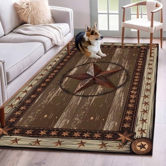 Texas Star Brown Area Rug 4x6 Washable Rug Non Slip Farmhouse Vintage Wood Grain Large Area Rug Indoor Floor Carpet for Entryway Bedroom Kitchen Living Room Home Office Dining Room Nursery