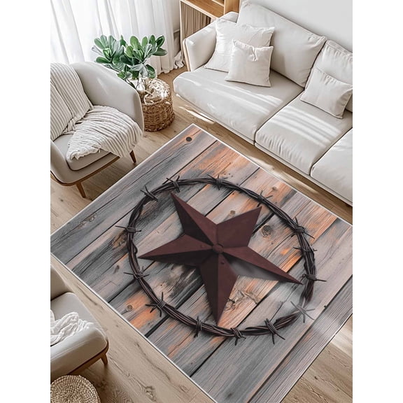 Texas Star Brown Area Rug for Bedroom 3x5 Ft Farmhouse Country Western Brown Wooden Super Soft fuzzy Throw Rug Non-Slip Fluffy Plush Indoor Floor Carpet for Living Room Nursery Home Decor
