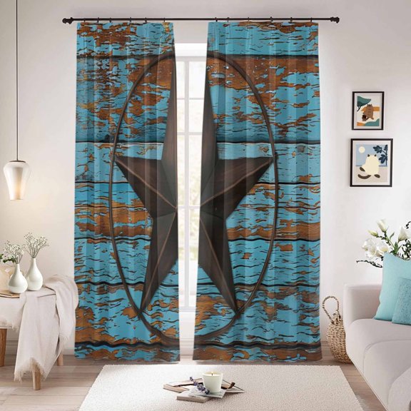 Texas Star Brown Blackout Curtains for Bedroom/Living Room, Pinch Pleated Black Out Curtains, Vintage Farm Barn Blue Wooden Texture Room Darkening Window Drapes with Hooks 2 Panels, 39"x70"