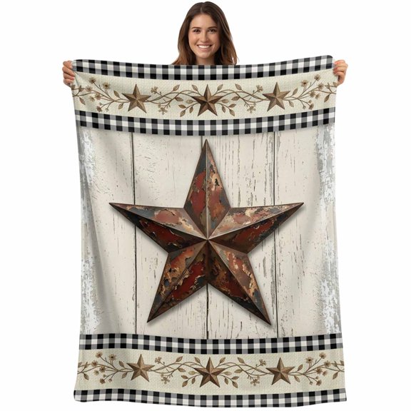 Texas Star Brown Blanket Soft Cozy Warm Throw Blanket for Couch, Plush Fuzzy Flannel Blankets for Sofa, Vintage Plants Vines Wooden Plank Bed Blankets Lightweight Gifts for Women, 30"x40"