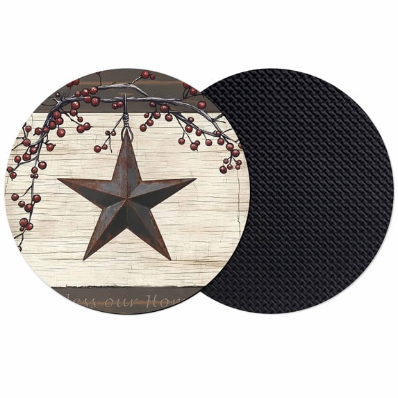 Texas Star Brown Coasters Set of 2, Absorbent Coasters for Drinks, Farmhouse Berry Wooden Vintage Coaster for Desk Coffee Table Protection, Home Decor House Warming Gifts 4"