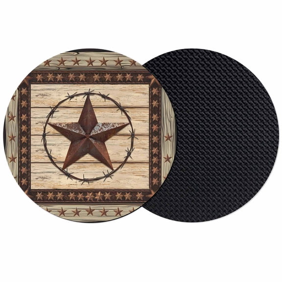 Texas Star Brown Coasters Set of 2, Country Star Rustic Vintage Wooden Absorbent Coasters for Drinks, Coaster for Bar Office Dining Coffee Table Accessories Decor, Non Slip Round Desk Coaster