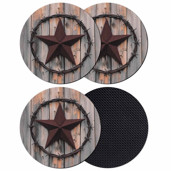 Texas Star Brown Coasters Set of 4, Soft Absorbent Coasters for Drinks, Farmhouse Country Western Brown Wooden Non-Slip Cup Coaster Mat with Rubber Bottom for Home Kitchen Coffee Bar Table Decor 4"
