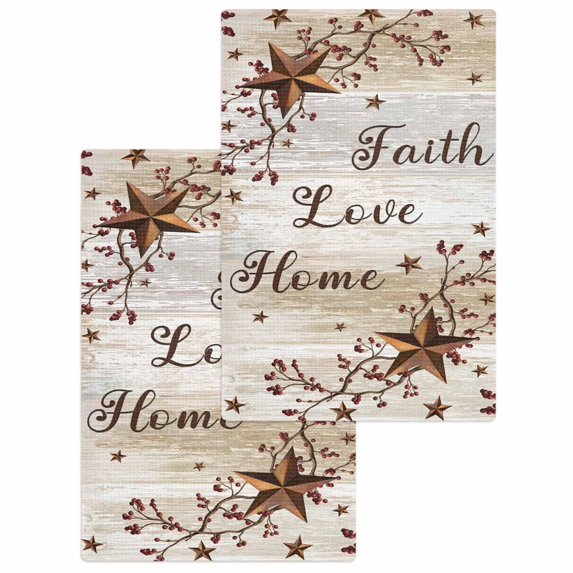 Texas Star Brown Kitchen Dish Towels for Drying Dishes Set of 2, Farmhouse Retro Branches Wooden Grain Waffle Weave Microfiber Hand Tea Bathroom Towels Quick Dry & Absorbent Towel 15.7x23.6