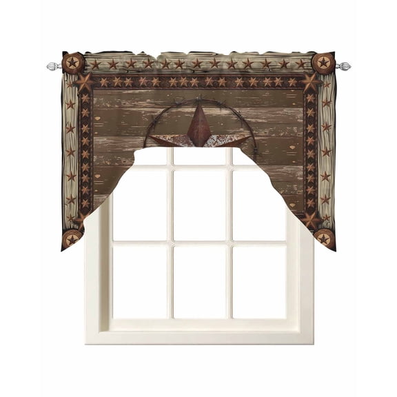 Texas Star Brown Kitchen Swag Valances for Windows, Farmhouse Vintage Wood Grain Swag Valances Curtains for Living Room, Rod Pocket Window Treatments for Bathroom, Bedroom, Cafe, 56"x36"