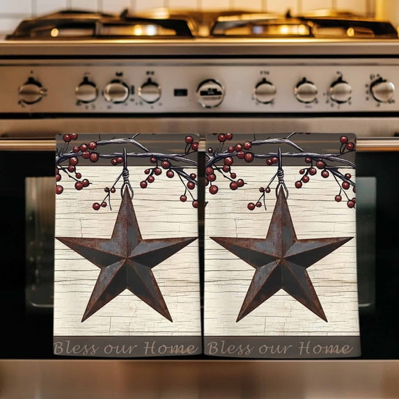 Texas Star Brown Kitchen Towels Set of 3, Farmhouse Berry Wooden Vintage Absorbent Dish Towels for Kitchen, Microfiber Hand Towel, Quick Drying Tea Towel for Cleaning Decorative Dishcloths