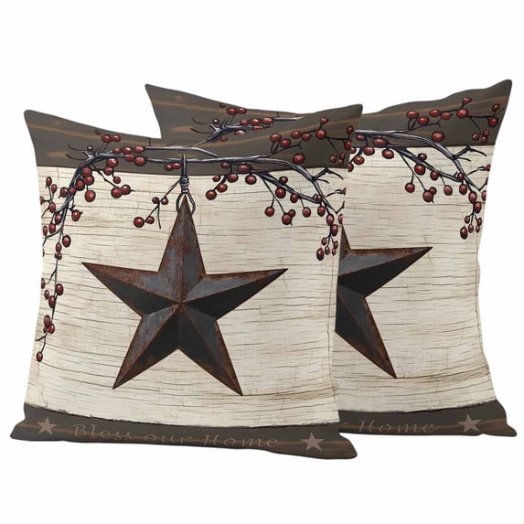 Texas Star Brown Outdoor Waterproof Pillow Covers, Farmhouse Berry Wooden Vintage Decorative Square Throw Pillowcase Sofa Cushion Sham for Patio/Couch/Chair, 18"x18" 2 Pack