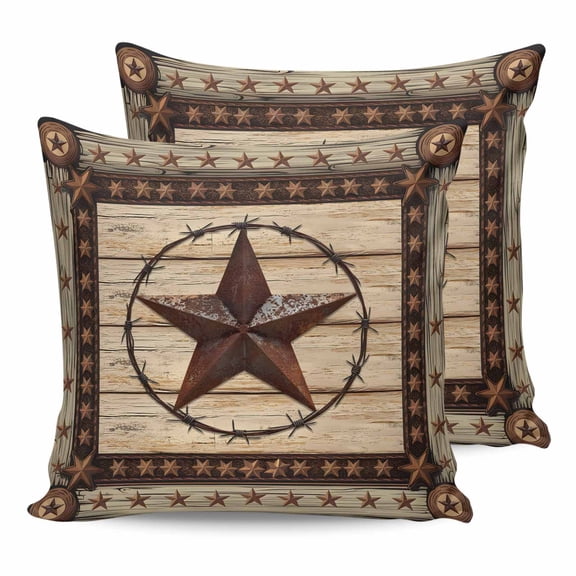 Texas Star Brown Pillow Covers 20x20 Set of 2, Country Star Rustic Vintage Wooden Throw Pillow Covers Decorative Couch Cushion Cover, Microfiber Soft Square Pillowcases for Bedroom Living Room Sofa