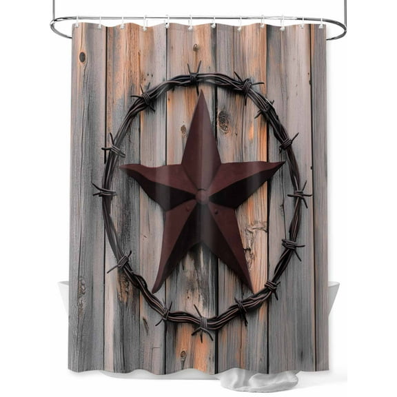 Texas Star Brown Shower Curtain, Farmhouse Country Western Brown Wooden Waterproof Shower Curtain Set with 12 Hooks Lightweight Washable Fabric Shower Curtains for Bathroom 48x72 Inches