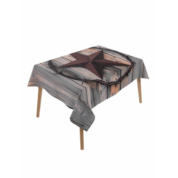 Texas Star Brown Table Cloth 60x84 Inch Rectangle, Farmhouse Country Western Brown Wooden Waterproof Tablecloth Washable Table Cover for Party Picnic Dinner Decor