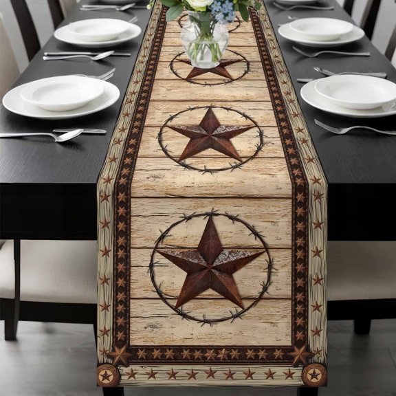 Texas Star Brown Table Runner 72 Inches Long, Country Star Rustic Vintage Wooden Kitchen Coffee Dining Table Decoration for Home Party Birthday Wedding Home Decor 14x72 Inches