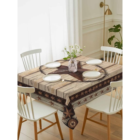 Texas Star Brown Tablecloth Rectangle Table Cloth 52x70, Waterproof Tablecloth Outdoor Table Cloth, Country Star Rustic Vintage Wooden Washable Table Cover for Kitchen Dinning Party