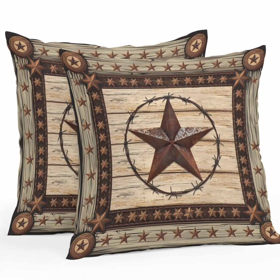 Texas Star Brown Throw Pillow Covers 26x26 Inch Set of 2, Country Star Rustic Vintage Wooden Waterproof Outdoor Pillow Covers, Decorative Cushion Pillowcases for Couch, Sofa, Bed, Garden, Patio