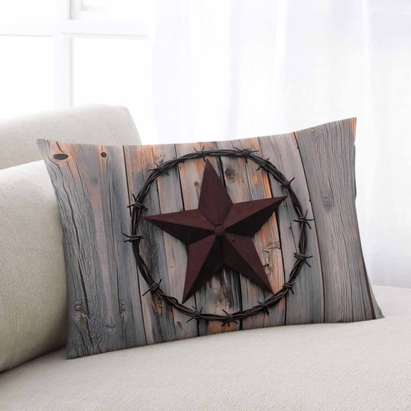 Texas Star Brown Throw Pillow Covers, Farmhouse Country Western Brown Wooden Soft Breathable Pillow Cases with Zipper for Sleeping, Standard Pillowcases for Couch Bed Sofa Chair 20x26 Inches