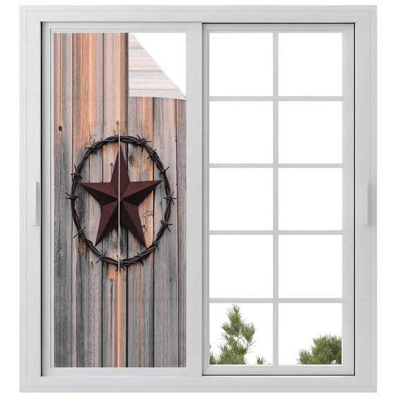 Texas Star Brown Window Privacy Film, Farmhouse Country Western Brown Wooden Static Cling UV Sun Blocking Heat Control Window Tint, Non-Adhesive One Way Windows Privacy Cover 23.6''x59''