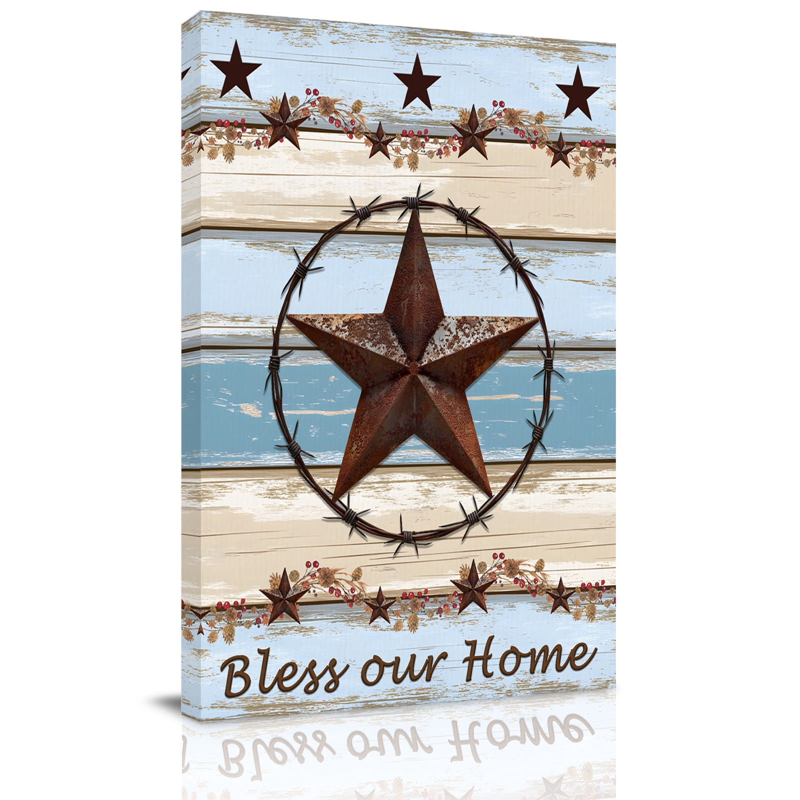 Texas Star Canvas Wall Art for Living Room, Countryside Star Poster Print Painting for Bedroom Office Home Decoration Wall Pictures Prepare To Hang 12"x12"