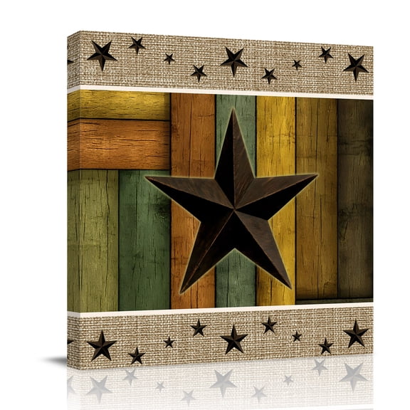 Texas Star Canvas Wall Art for Living Room, Retro Chic Western Texas Star Pattern Wooden Grain Poster Print Painting for Bedroom Office Home Decoration Wall Pictures Prepare To Hang 10"x10"