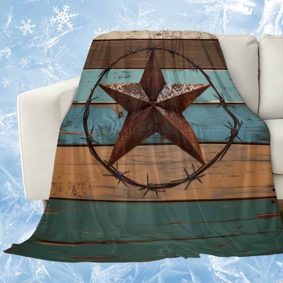 Texas Star Cooling Blanket, Lightweight Breathable Summer Throw Blanket with Double Sided Cold Effect, Teal Brown Farmhouse Wooden Country Picnic Beach Blankets Bed Sheet for Hot Sleepers 30"x40"