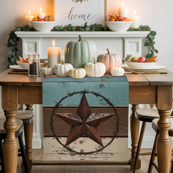Texas Star Cotton Linen Table Runner, Washable Table Runners for Kitchen, Dining Room, Holiday, Home Party Table Decor, 13x36 Inches