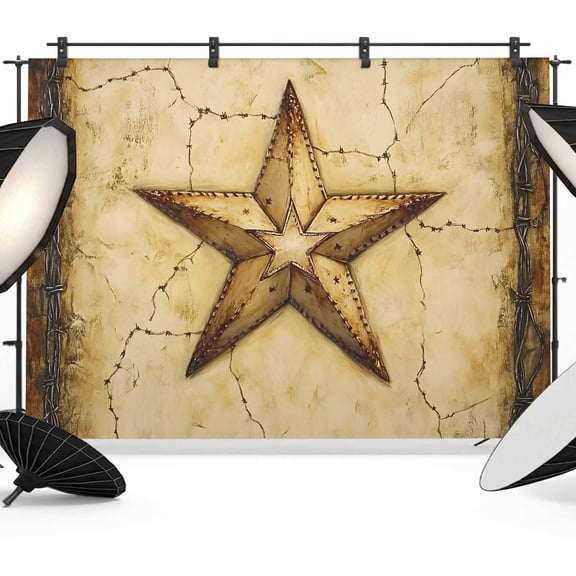 Texas Star Country Backdrop for Photography, Fabric Photo Background Backdrop, Western Stars Retro Photo Booth Background for Portrait Photoshoot Video Wedding Studio Decoration Banner 7x5ft