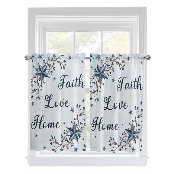 Texas Star Country Bathroom Window Curtain, Blue Farmhouse Branches Light Filtering Coffee Kitchen Curtains, Bedroom Living Room Curtains 2 Panel 84"x45"