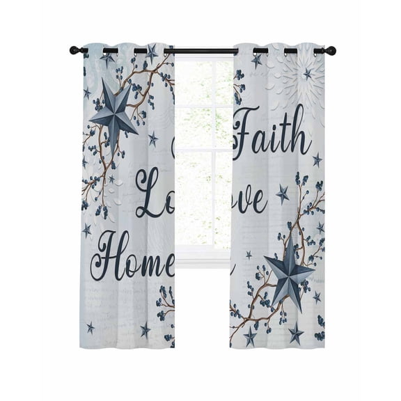 Texas Star Country Blackout Curtains, Light Blocking Print Window Curtains, Blue Farmhouse Branches Thermal Insulated Window Drapes for Living Room Kitchen Cafe 2 Panels, 84"W x 84"L