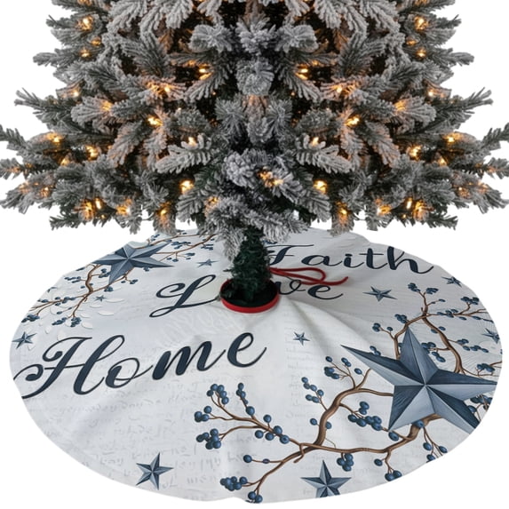 Texas Star Country Christmas Tree Skirt 36 Inches, Blue Farmhouse Branches Xmas Trees Skirt Mat Cover Decorations for Holiday Party Indoor Outdoor