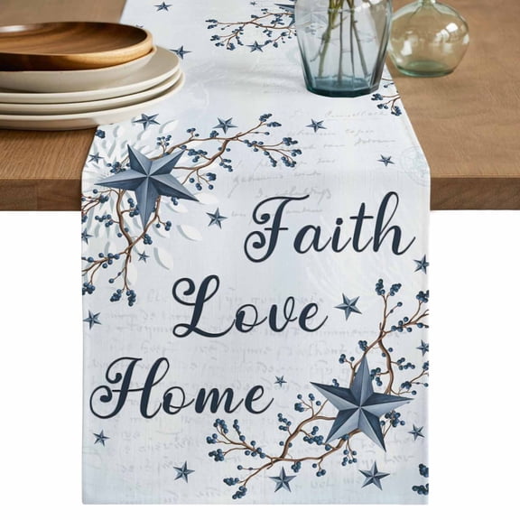 Texas Star Country Cotton Linen Table Runner for Dining Kitchen, Blue Farmhouse Branches Wedding Outdoor Party Tablerunners Decoration, Dresser Scarf Coffee Tablecloth Runners 13x36 Inches