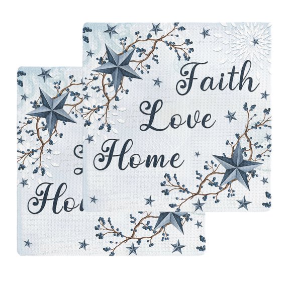 Texas Star Country Kitchen Dish Towels for Drying Dishes Set of 2, Blue Farmhouse Branches Waffle Weave Microfiber Hand Tea Bathroom Towels Quick Dry & Absorbent Towel 12x12