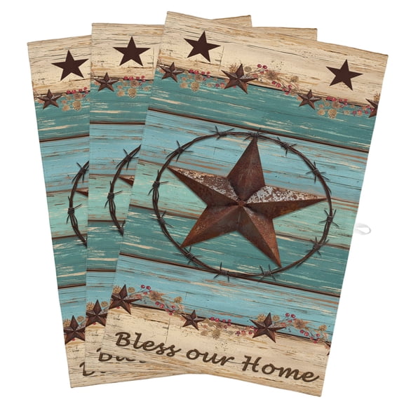 Texas Star Country Kitchen Towels, Absorbent Microfiber Kitchen Dish Hand Tea Bath Towel, Western Old Wooden Board Vintage Quick Dry Cleaning Cloth Dishclothes Decorative Sets, (3-PC, 18x28)