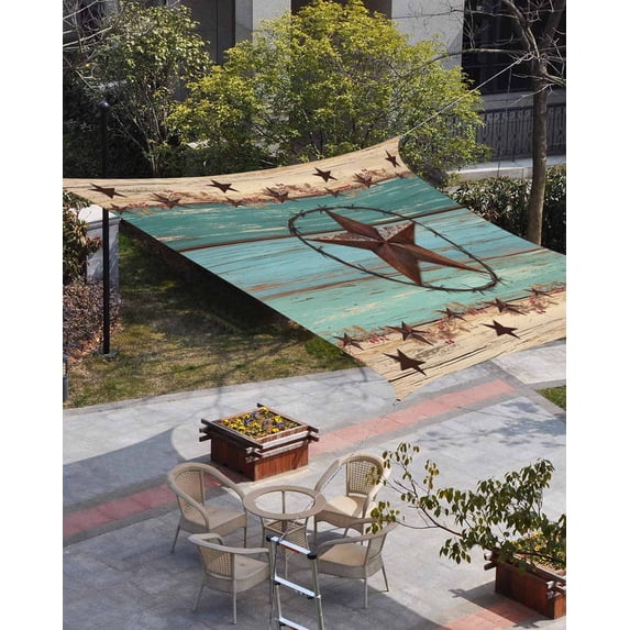 Texas Star Country Sun Shade Sail 6.5'x10' Rectangle Outdoor Shade Canopy, Western Old Wooden Board Vintage Porch Shades Outdoor Sun Blocking Screen, Sunshade Cloth Covers for Patio/Deck/Garden