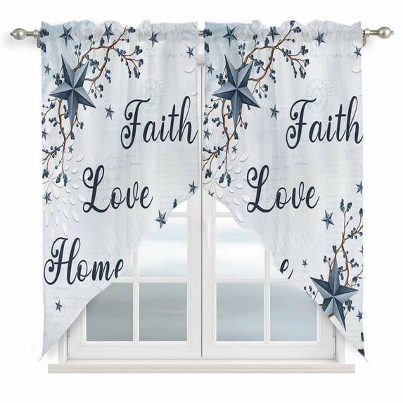Texas Star Country Swag Valances for Windows, Kitchen Curtains 36 Inch Length 2 Panels Set, Blue Farmhouse Branches Short Curtains for Small Windows Rod Pocket Cafe Curtains Drapes 28"x36"