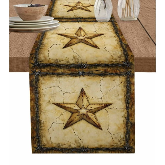 Texas Star Country Table Runner Cotton Linen 48 Inch Holiday Dresser Scarves, Western Stars Retro Tablerunner for Kitchen Coffee Dining Bedroom Home Living Room Dinner Scarf Décor 13''x48''