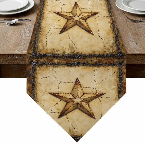 Texas Star Country Table Runner Linen Burlap Table Runner 48 Inches Long Western Stars Retro Dresser Scarves for Kitchen Island Coffee Dining Room Party Wedding Banquet Holiday Decoration 13"x48"