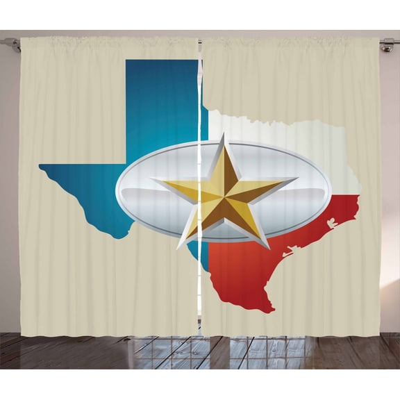 Ambesonne Texas Star Curtains 2 Panel Set, Cowboy Belt Buckle, 108" x 63", Multicolor