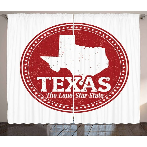 Ambesonne Texas Star Curtains 2 Panel Set, Vintage Stamp Design, 108" x 108", Ruby and White