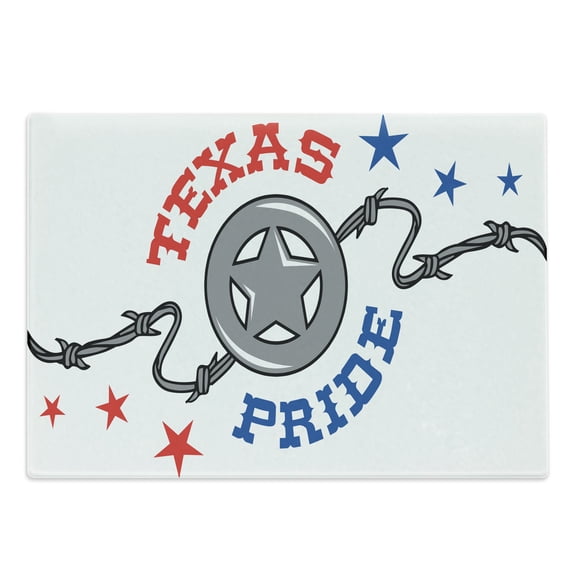 Texas Star Cutting Board, Lone Star and Barb Wire United States of America South Motif, Decorative Tempered Glass Cutting and Serving Board, Large Size, Vermilion Pale Grey, by Ambesonne