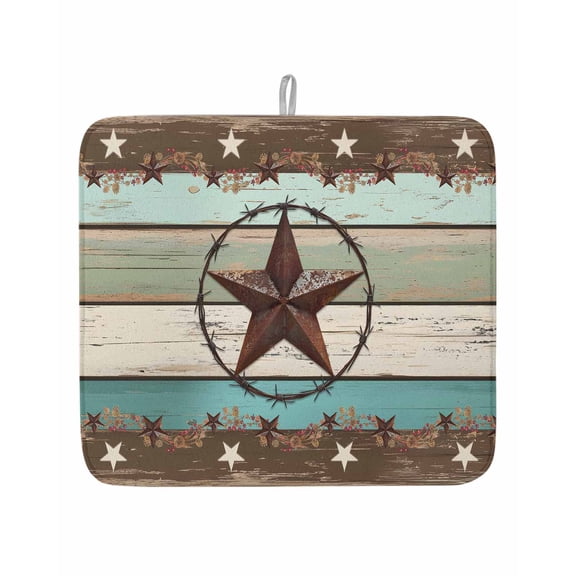 Texas Star Dish Drying Mat 16x18 inch Bless Your Home Vintage Farm Star Wood Grain Super Absorbent Microfiber Dish Drying Pad for Kitchen Countertops Sink Dish Drainer Racks Coffee Bar Mats 1 Pack