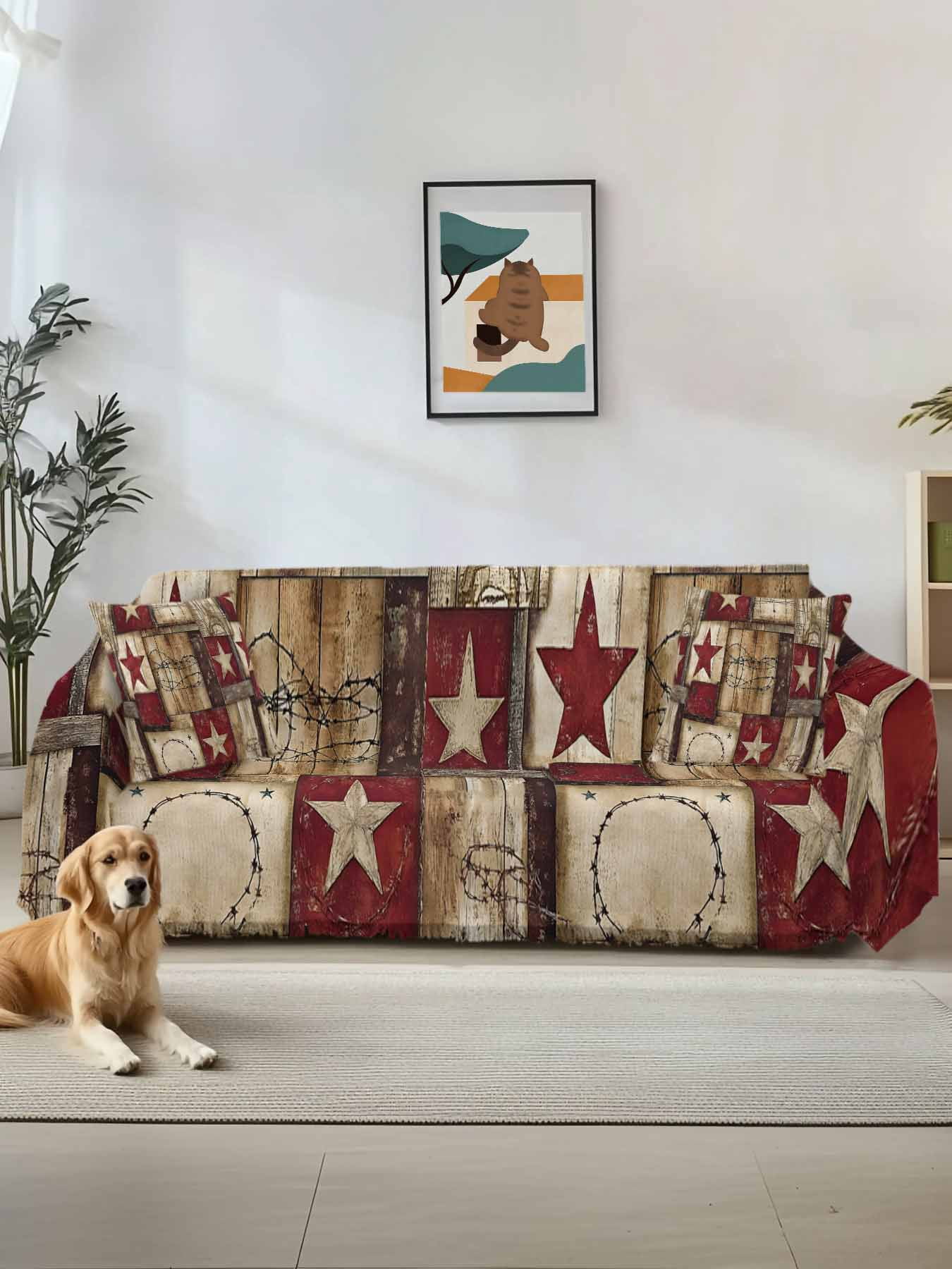 Texas Star Farm Couch Cover for 2 Cushion Sofa, Country Wood Grain