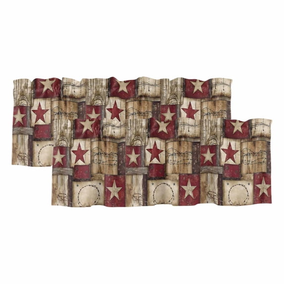 Texas Star Farm Curtain Valances for Windows, Kitchen Valance Window Treatments Panel 2 Pack, Country Wood Grain Vintage Western Rod Pocket Short Curtains for Bathroom Bedroom 60 x 18 Inch