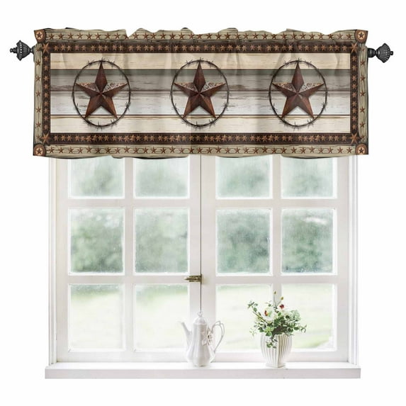 Texas Star Farm Kitchen Valances for Windows 60x18 Inch Kitchen Curtains Valances Rod Pocket Vintage Country Star Brown Wood Grain Bathroom Window Valances for Window Treatment Decor