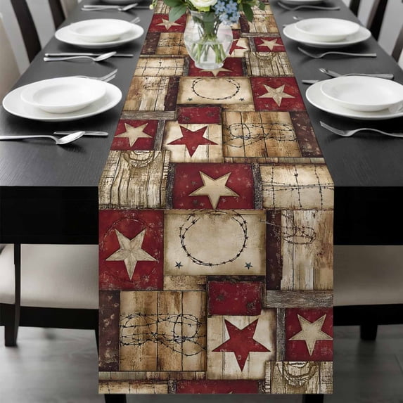 Texas Star Farm Table Runner 70 Inches Long, Country Wood Grain Vintage Western Kitchen Coffee Dining Table Decoration for Home Party Birthday Wedding Home Decor 13x70 Inches