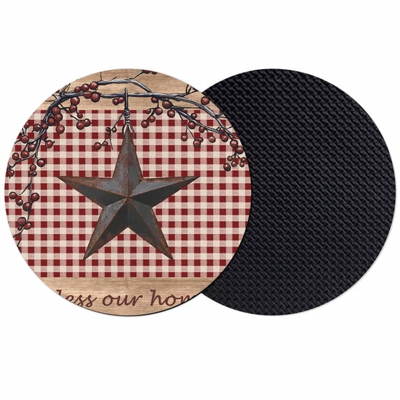 Texas Star Farmhouse Coasters Set of 2, Absorbent Coasters for Drinks, Rustic Red Plaid Berry Wooden Coaster for Desk Coffee Table Protection, Home Decor House Warming Gifts 4"
