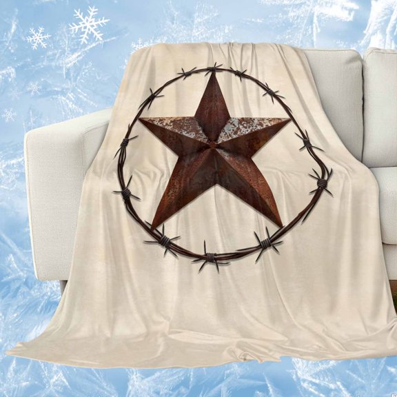 Texas Star Farmhouse Cooling Blanket, Lightweight Breathable Summer Throw Blanket with Double Sided Cold Effect, Western Country Stars Retro Picnic Beach Blankets Bed Sheet for Hot Sleepers 30"x40"