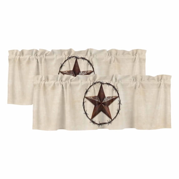 Texas Star Farmhouse Curtain Valances for Windows, Kitchen Valance Window Treatments Panel 2 Pack, Western Country Stars Retro Rod Pocket Short Curtains for Bathroom Bedroom 42 x 12 Inch