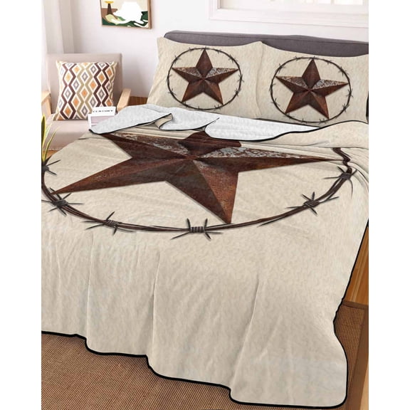 Texas Star Farmhouse Full Size Down Alternative Comforter, Lightweight Comforter Quilt Bedding Set with Pillow Shams Western Country Stars Retro All Seasons Bed Comforter Duvet Insert 78"x90"