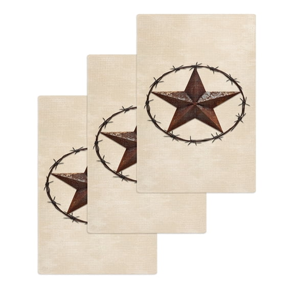 Texas Star Farmhouse Hand Towels Set, Waffle Weave Kitchen Towels 3 Pieces, Western Country Stars Retro Microfiber Hair Face Bath Tea Towel Absorbent Quick Drying Cleaning Dish Cloths, 15.7"x23.6"