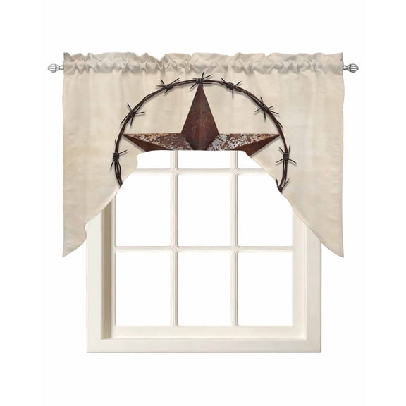 Texas Star Farmhouse Kitchen Swag Valances for Windows, Western Country Stars Retro Swag Valances Curtains for Living Room, Rod Pocket Window Treatments for Bathroom, Bedroom, Cafe, 56"x36"