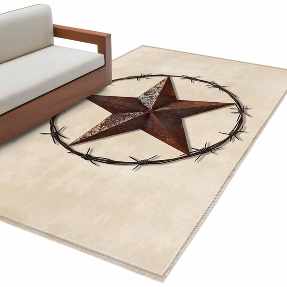 Texas Star Farmhouse Large Area Rugs for Bedroom Living Room, Soft Non Slip Carpet Bedside Rug, Western Country Stars Retro Rectangular Floor Cover Kitchen Accent Rug 3'x5' for Dining Room/Office